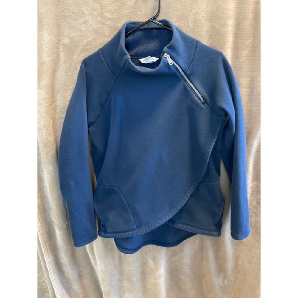 Athleta Cozy Karma Fleece Pullover Women's Small Blue Asym 1/4 Zip Mock Neck